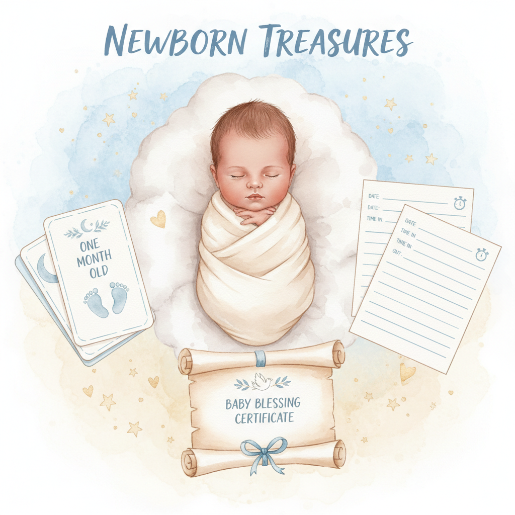 Adorable newborn digital pack with sleep tracker, milestone cards and baby blessing printables