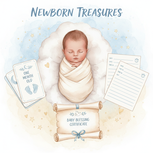 Adorable newborn digital pack with sleep tracker, milestone cards and baby blessing printables